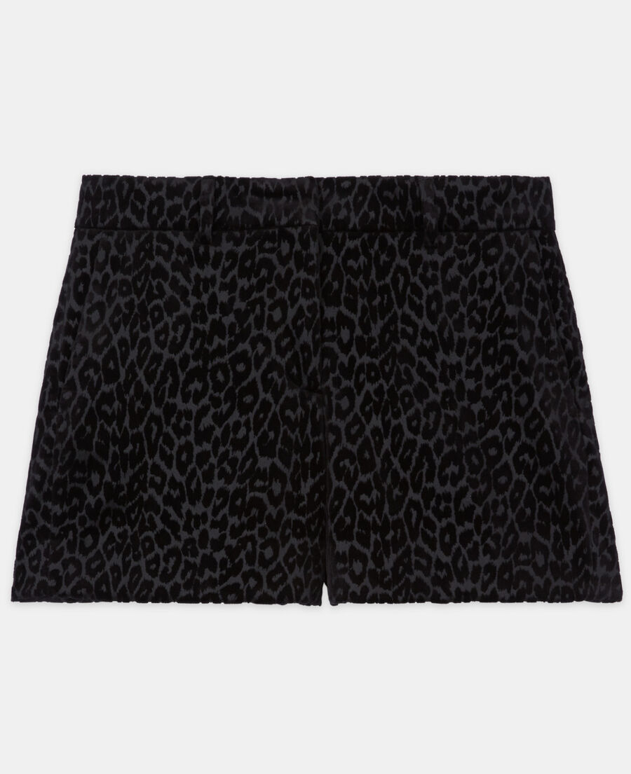 The Kooples DAMEN BLACK schwarze shorts aus velours mit leopardenmotiv