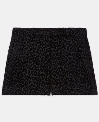 The Kooples DAMEN BLACK schwarze shorts aus velours mit leopardenmotiv