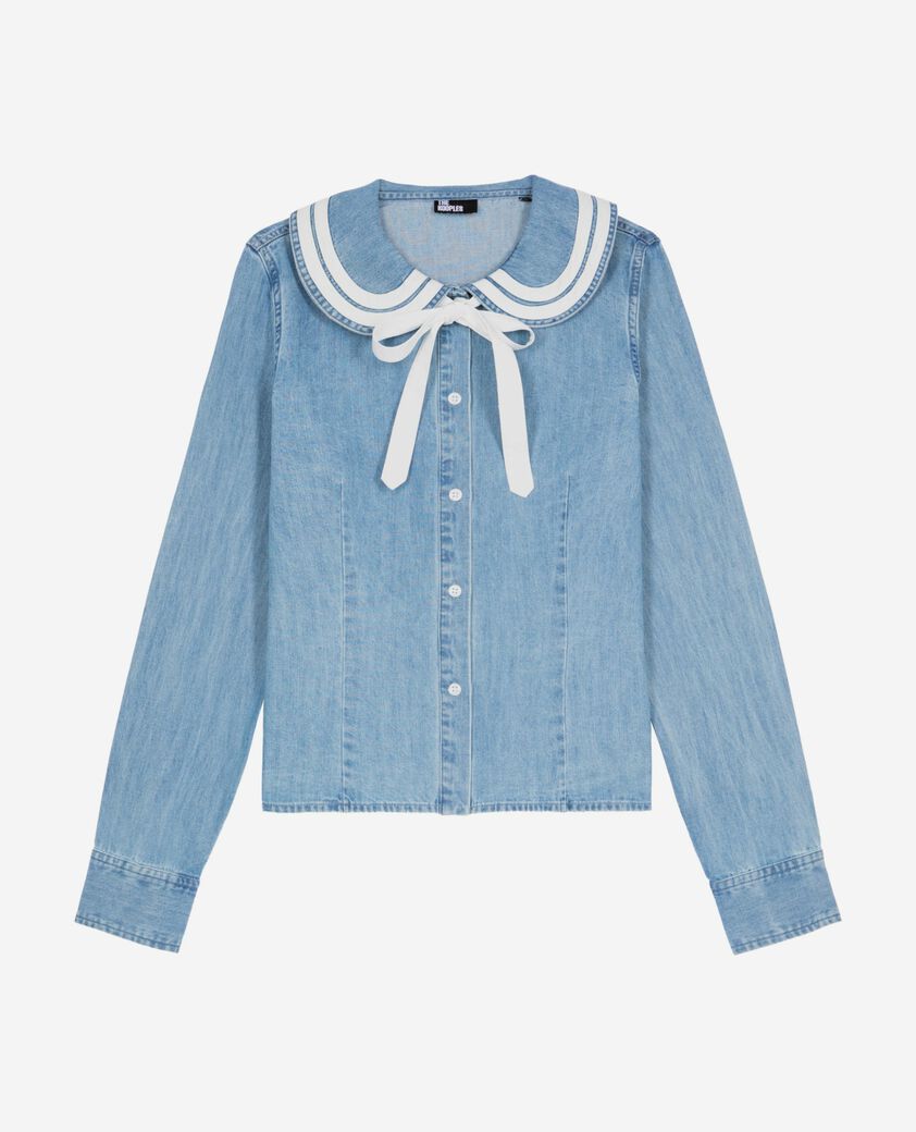 The Kooples WOMEN BABY BLUE denim shirt with claudine collar