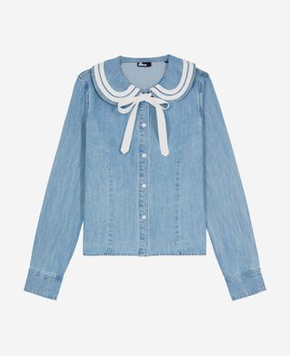 The Kooples WOMEN BABY BLUE denim shirt with claudine collar