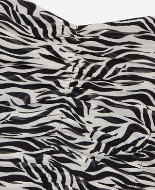 The Kooples WOMEN BLACK WHITE gathered bustier top with zebra print