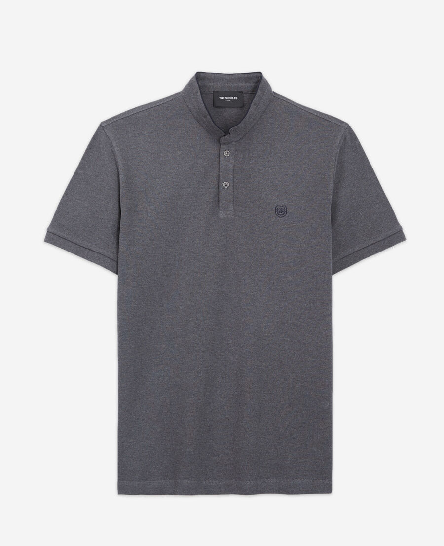 The Kooples H GREY-NAVY dark gray embroidered polo w/ officer collar
