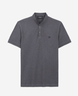 The Kooples H GREY-NAVY dark gray embroidered polo w/ officer collar