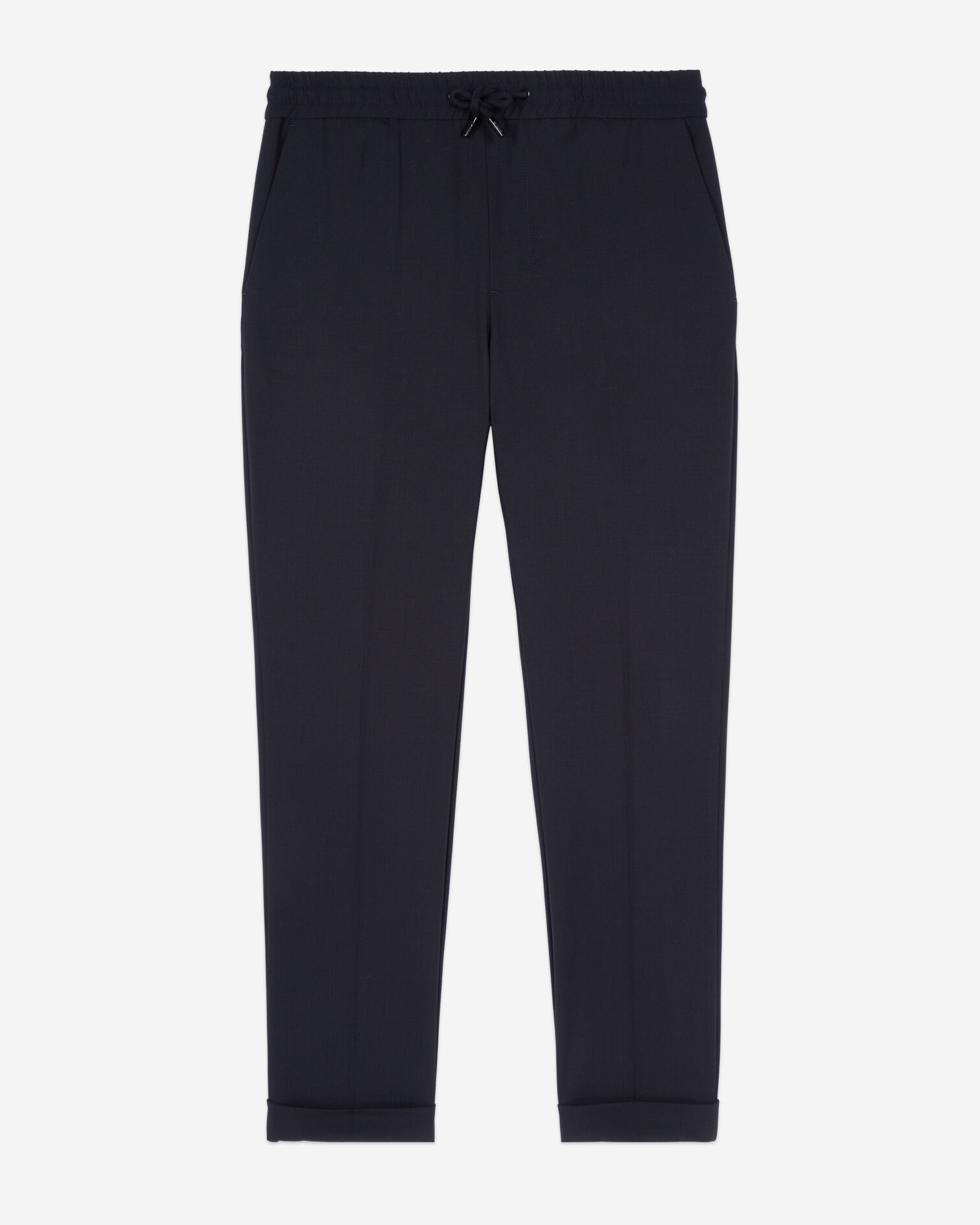 Black straight-cut wool pants , BLACK, hi-res image number null