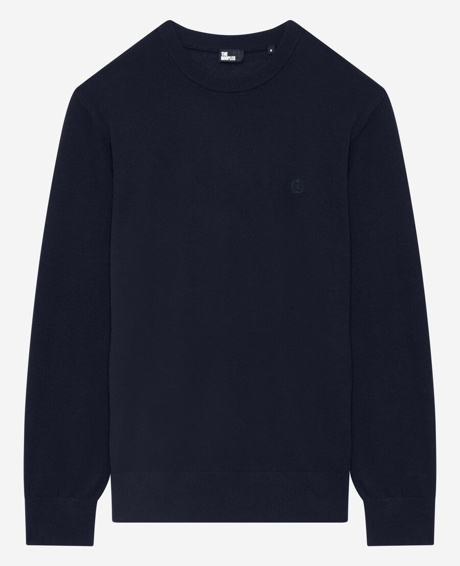 The Kooples MEN NAVY round-neck sweater in navy merino wool