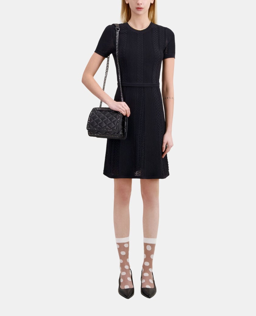The Kooples WOMEN BLACK short black openwork knit dress