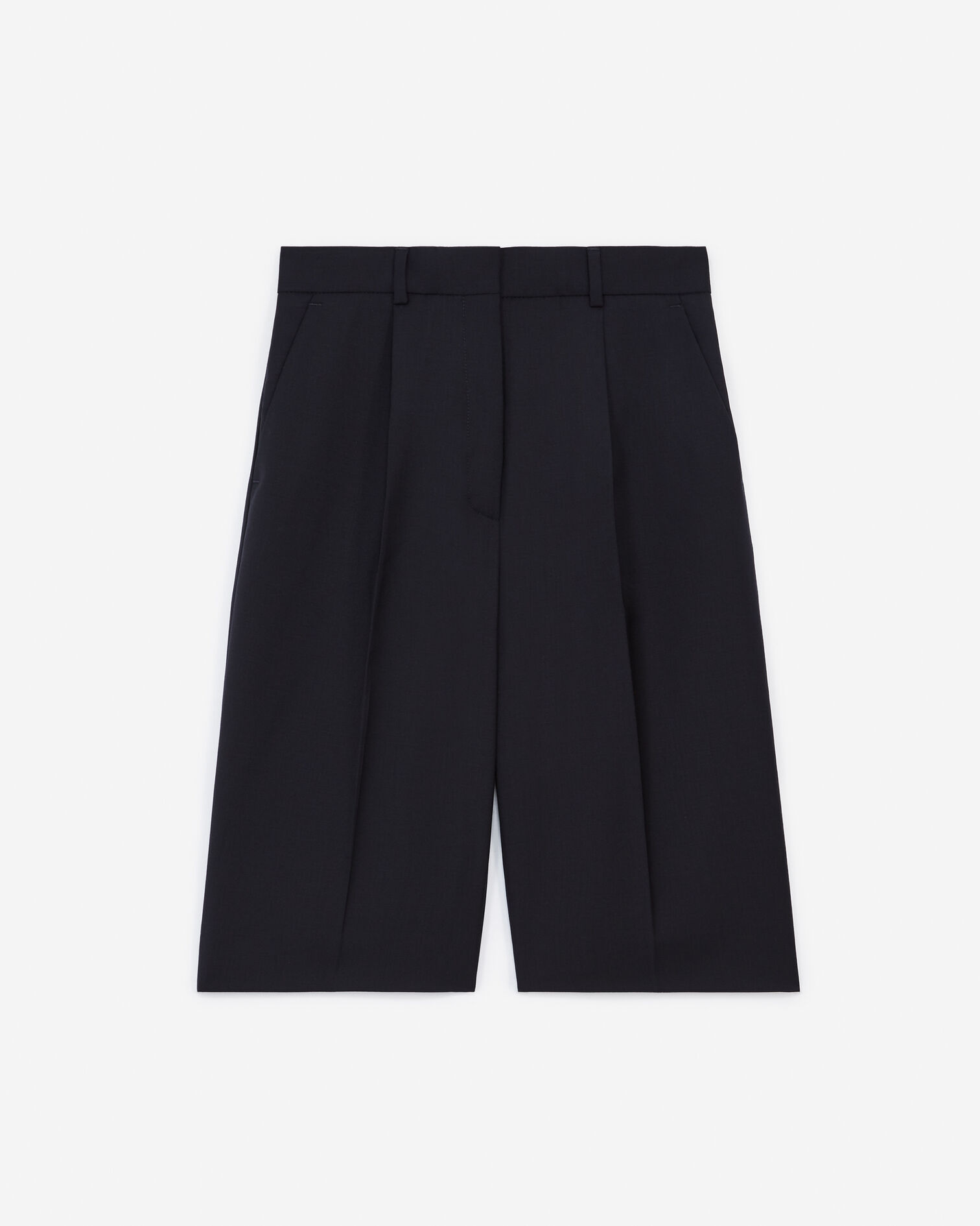 Pleated navy blue wool tuxedo shorts, NAVY, hi-res image number null
