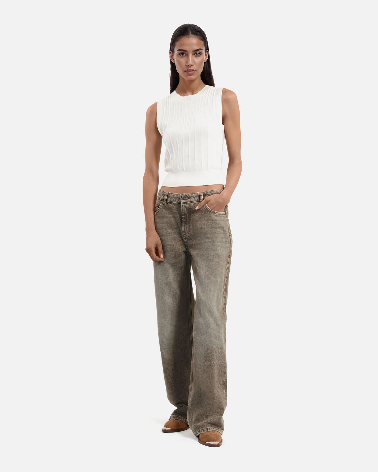 The Kooples WOMEN OLIVE wide-leg olive jeans