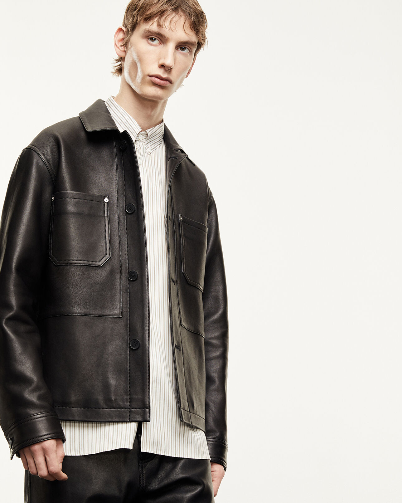 The Kooples MEN BLACK overshirt-style black leather jacket
