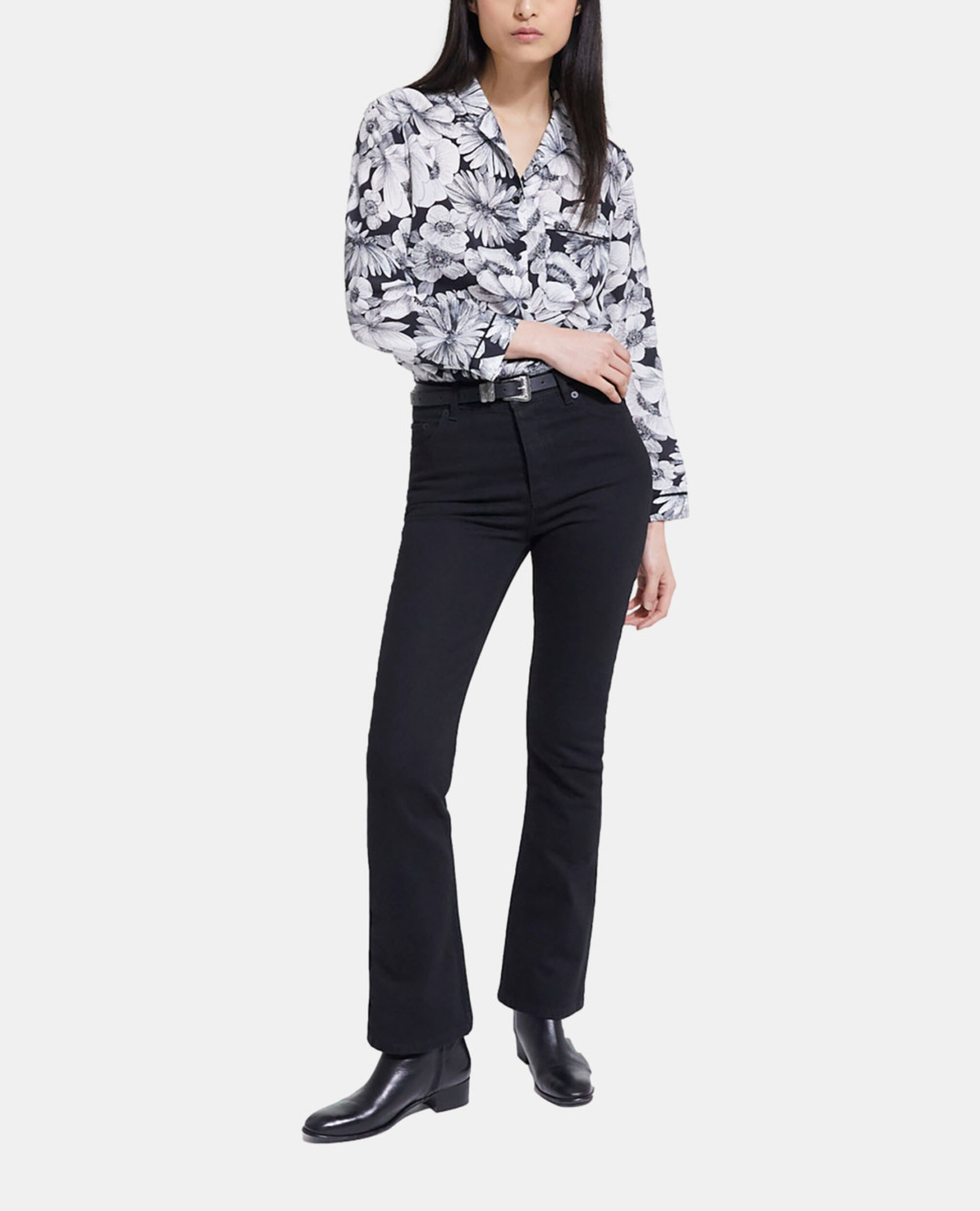 Floral silk shirt, BLACK WHITE, hi-res image number null