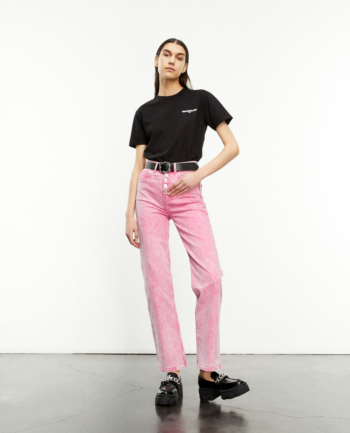 Jean taille shop haute rose
