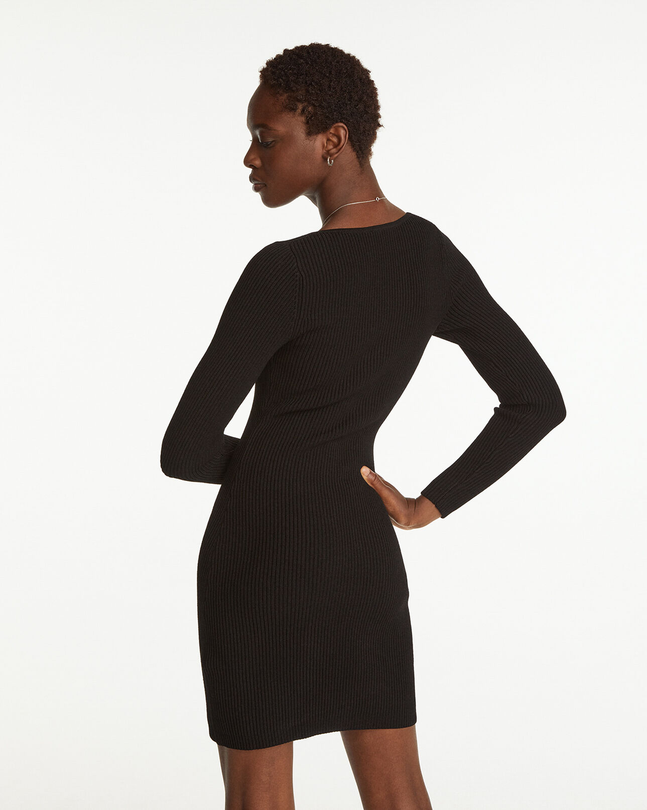 The Kooples FEMME BLACK robe courte noire maille col carré