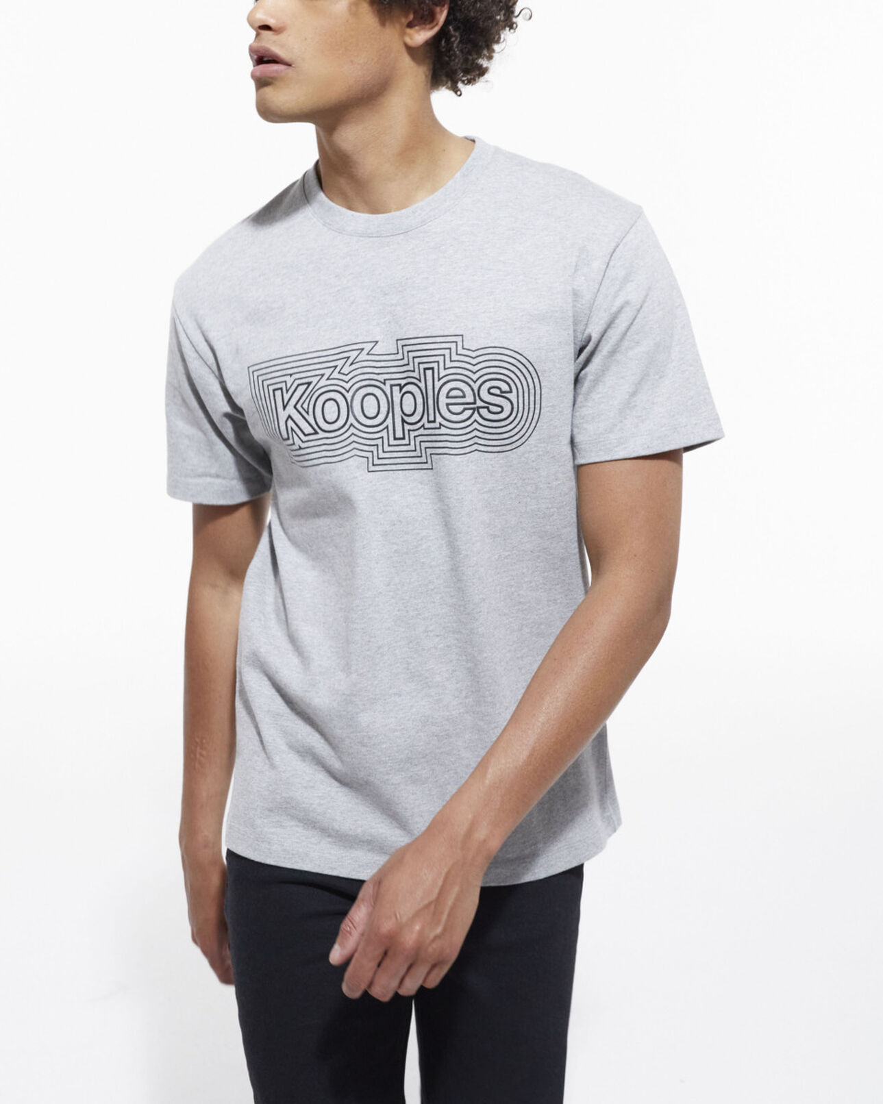 The Kooples MEN GREY MELANGE gray t-shirt with screen print