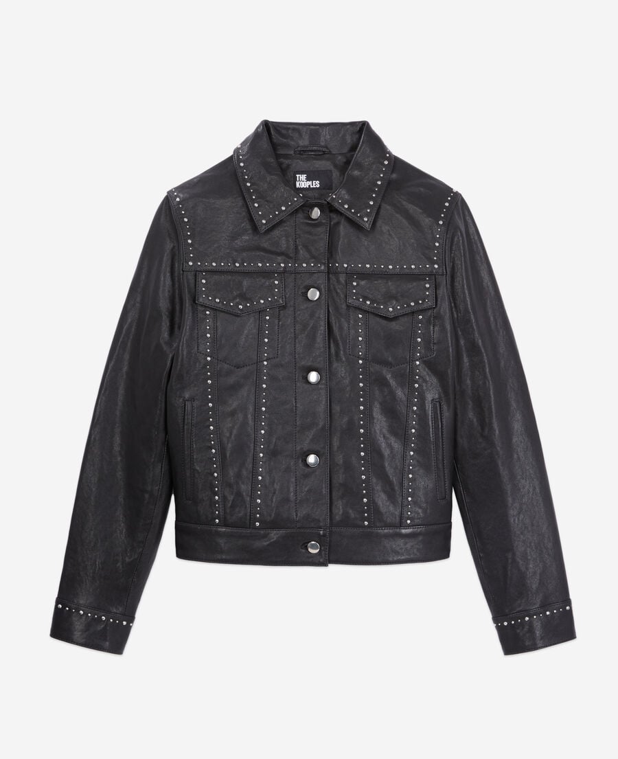 The Kooples FEMME BLACK veste en cuir noir avec clous