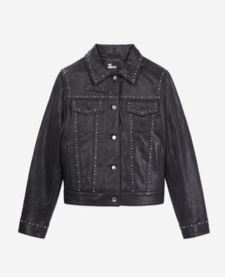 The Kooples FEMME BLACK veste en cuir noir avec clous