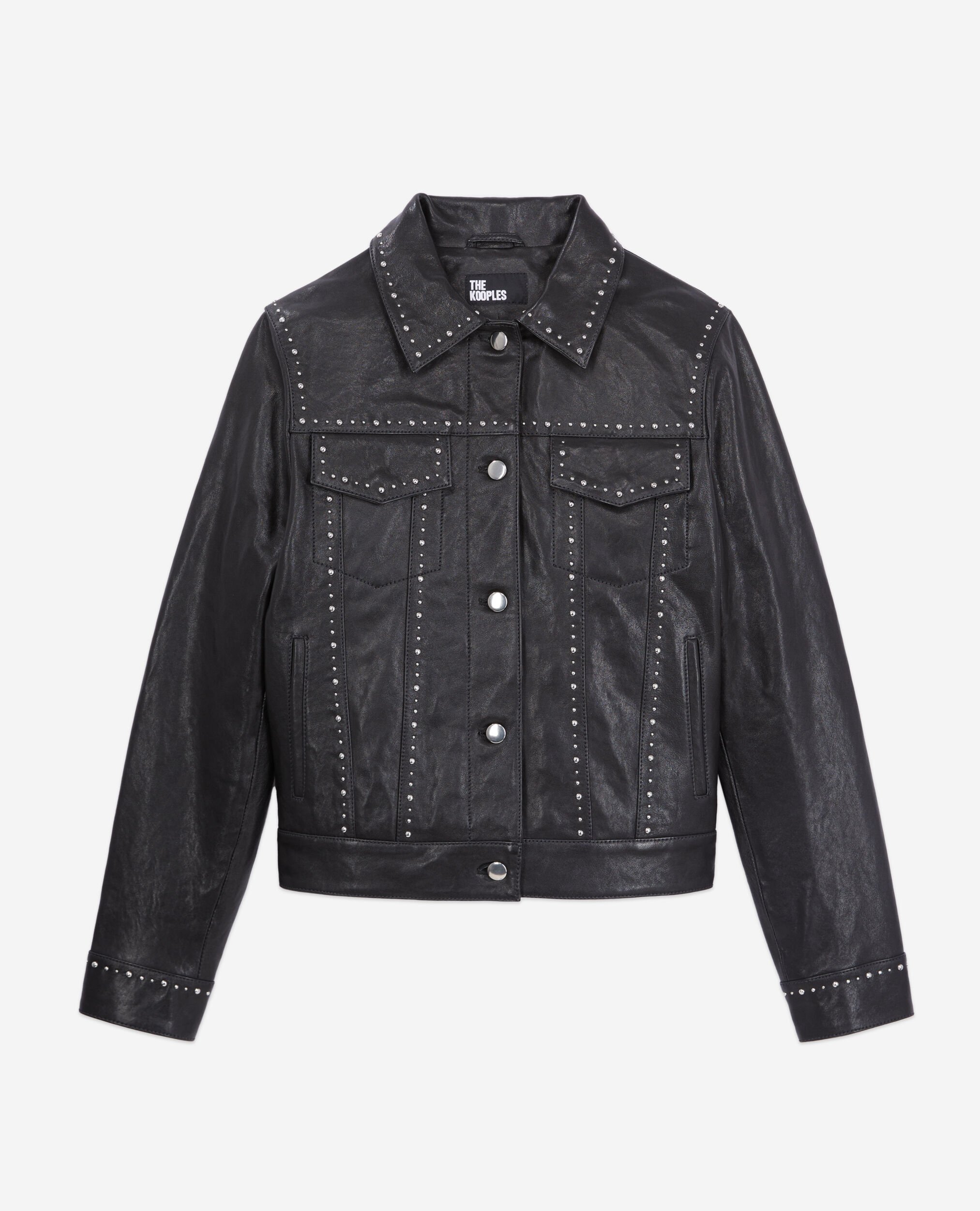 Veste en cuir noir avec clous, BLACK, hi-res image number null