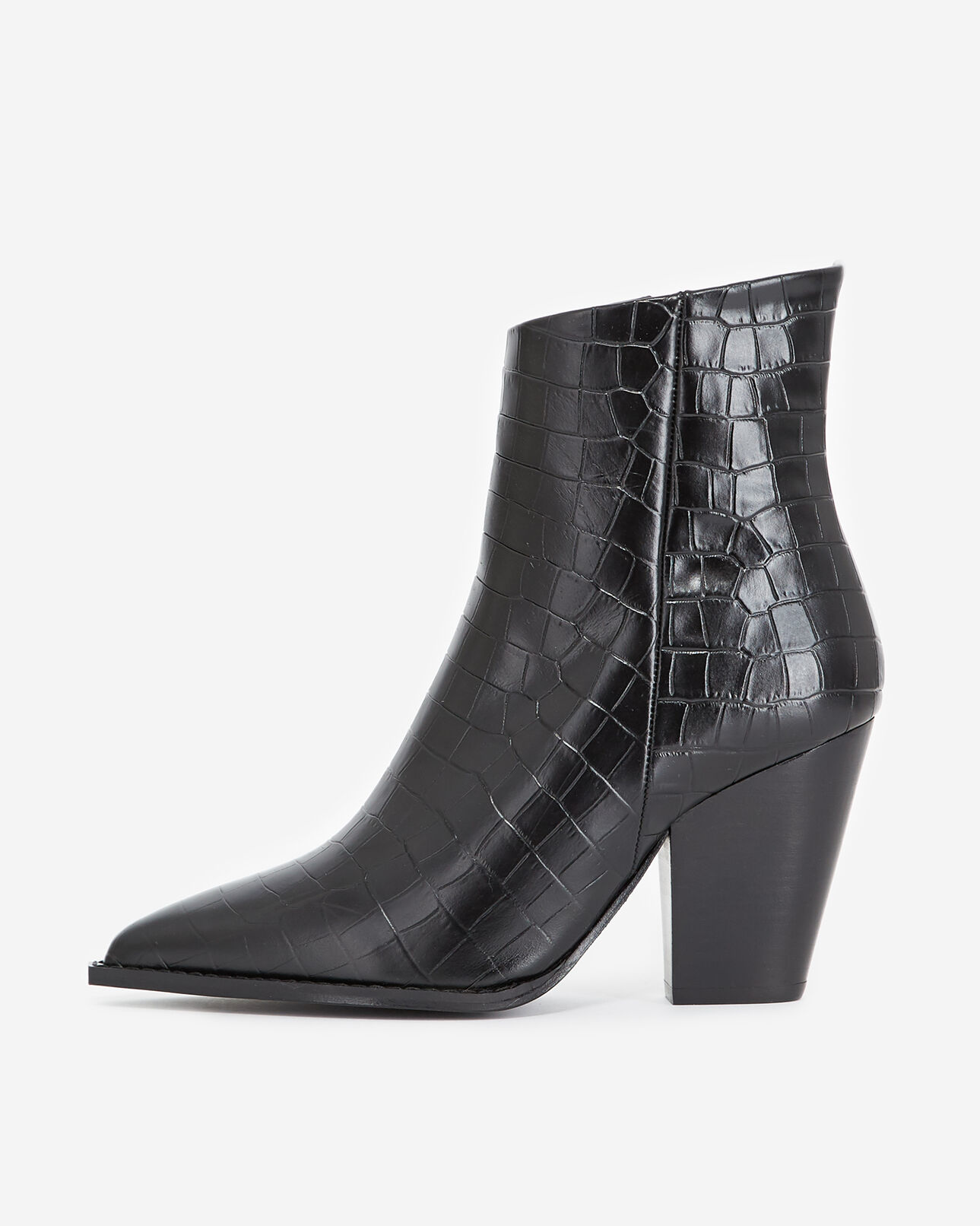 The Kooples FEMME BLACK bottines noires à talon cuir façon croco
