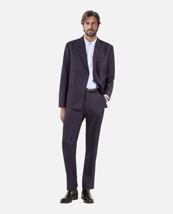 The Kooples HOMME DARK NAVY veste de costume en laine à rayures bleue foncée