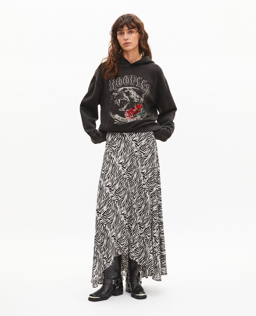 The Kooples WOMEN BLACK WASHED hooded sweatshirt with black screen print