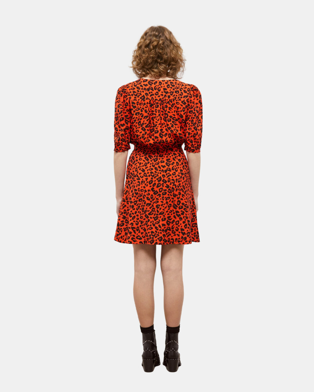 The Kooples WOMEN ORANGE - BLACK leopard print short dress