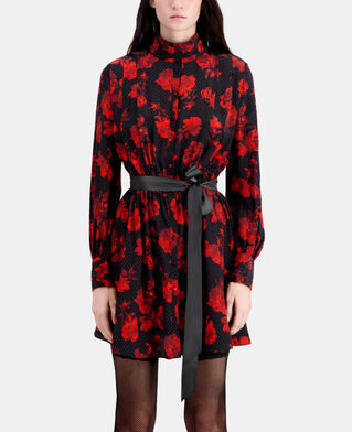 The Kooples WOMEN BLACK - RED short printed silk shirt dress