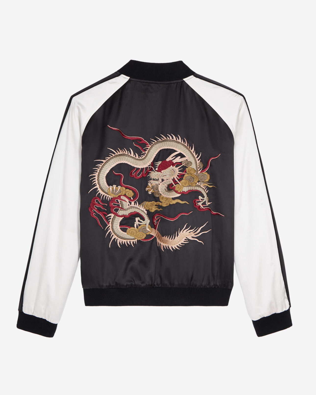 The Kooples WOMEN BLACK black and white satin jacket with dragon embroidery