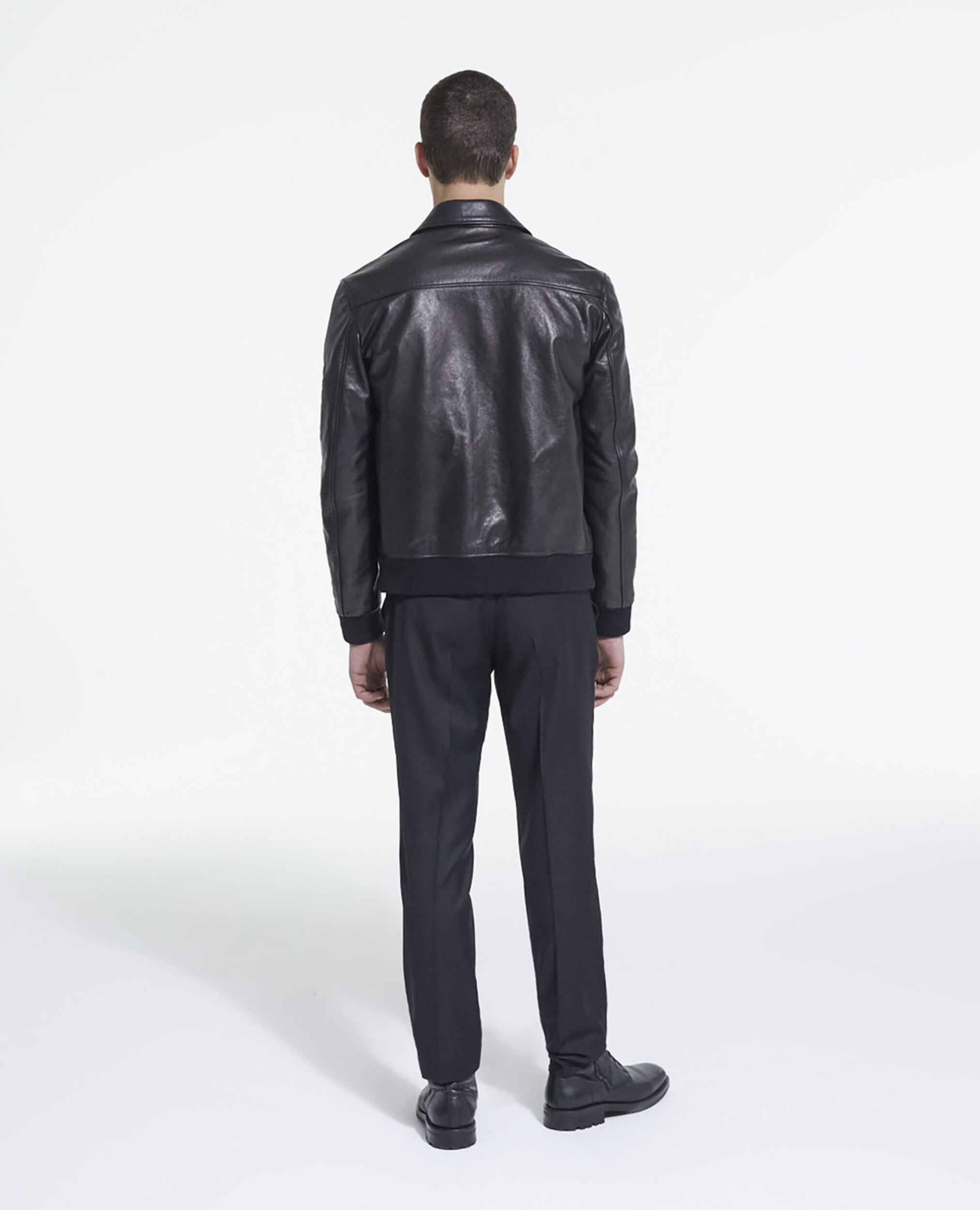 Blouson en cuir noir, BLACK, hi-res image number null
