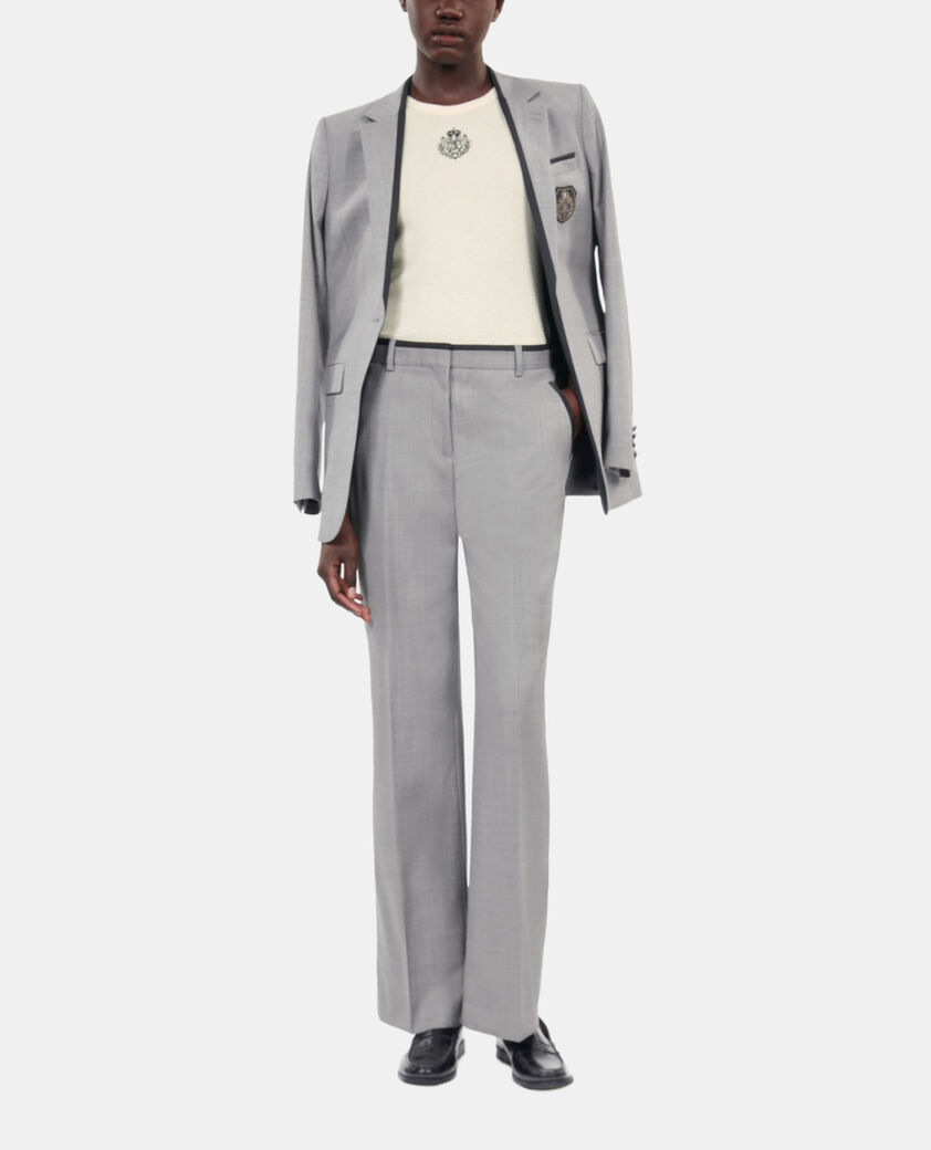 The Kooples F BEIGE MELANGE straight-legged tailored pants in taupe wool