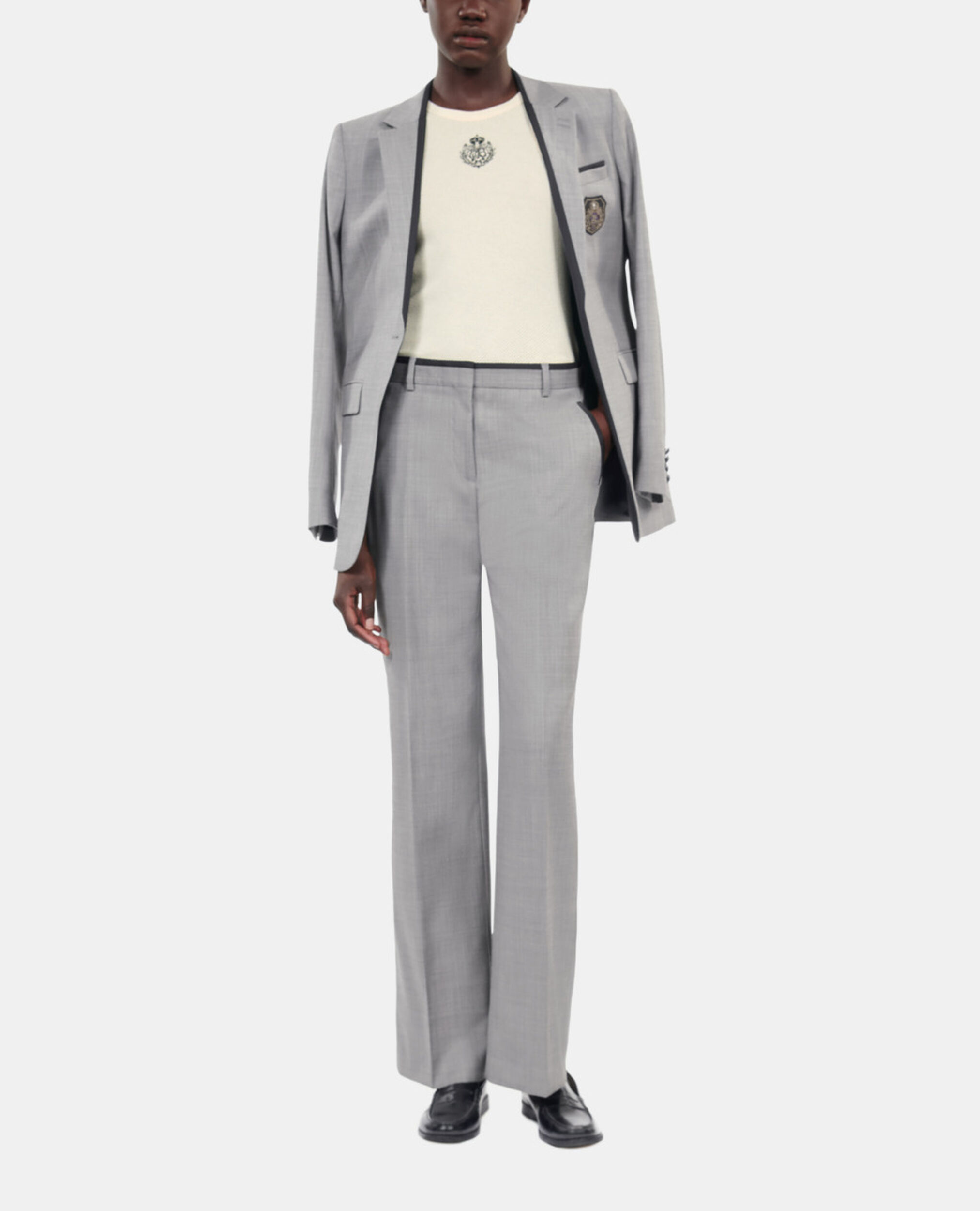 Straight-legged tailored pants in taupe wool, BEIGE MELANGE, hi-res image number null