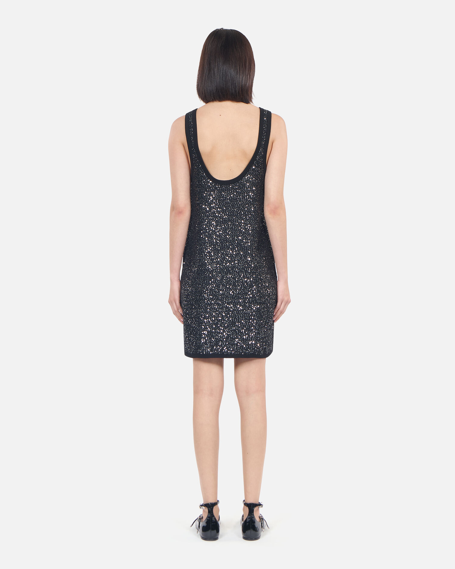 Black sequin knit short dress, BLACK, hi-res image number null