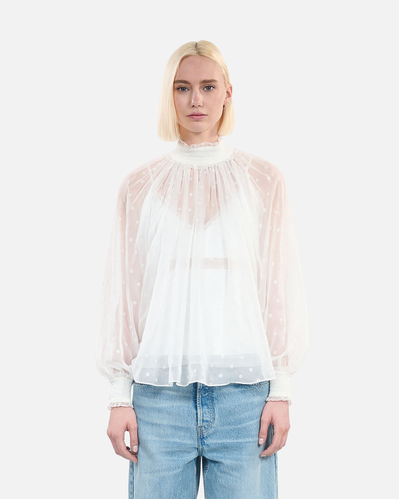 Ecru top with shirring , ECRU, hi-res image number null