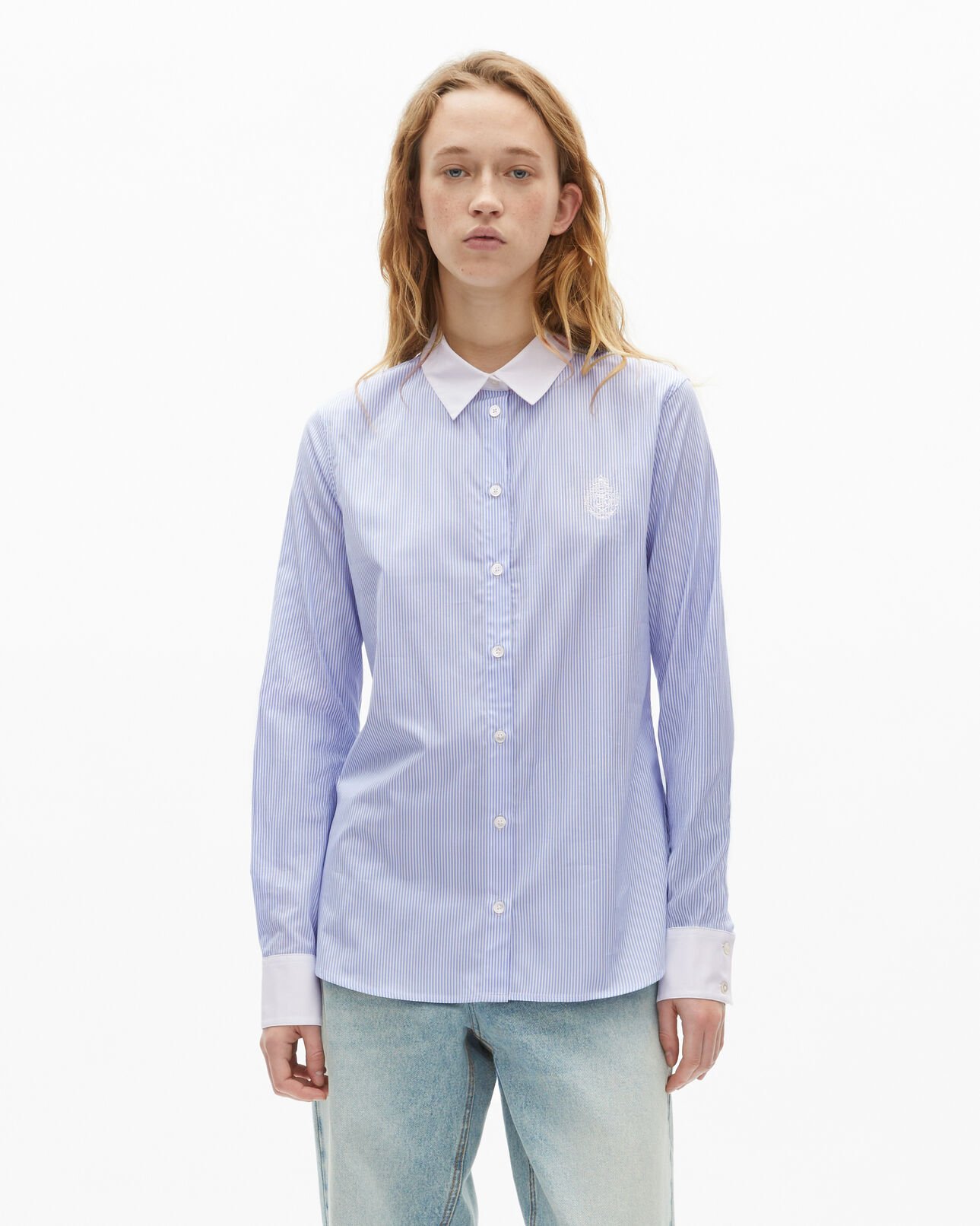 The Kooples DAMEN BLUE WHITE blaues popeline-streifenhemd