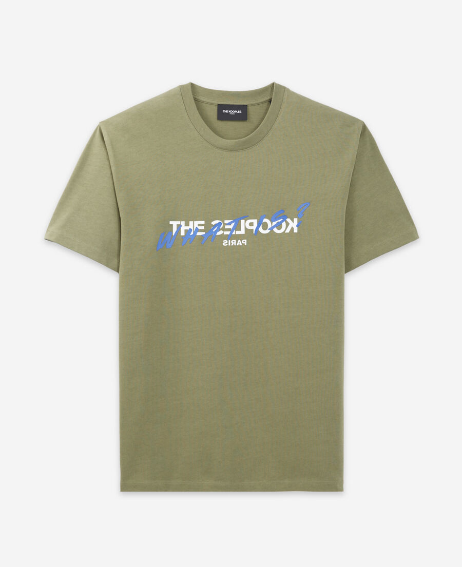 khaki cotton t-shirt with "what is" print