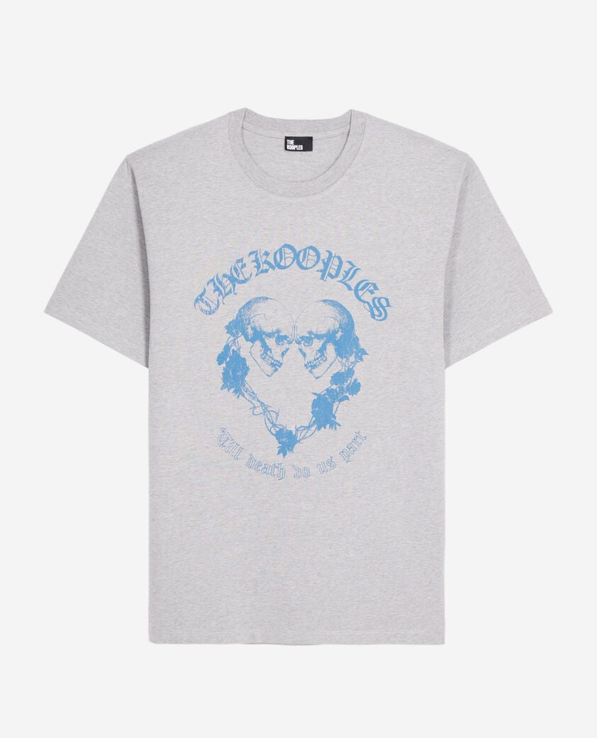 The Kooples MEN GREY MELANGE light grey t-shirt with skull heart serigraphy