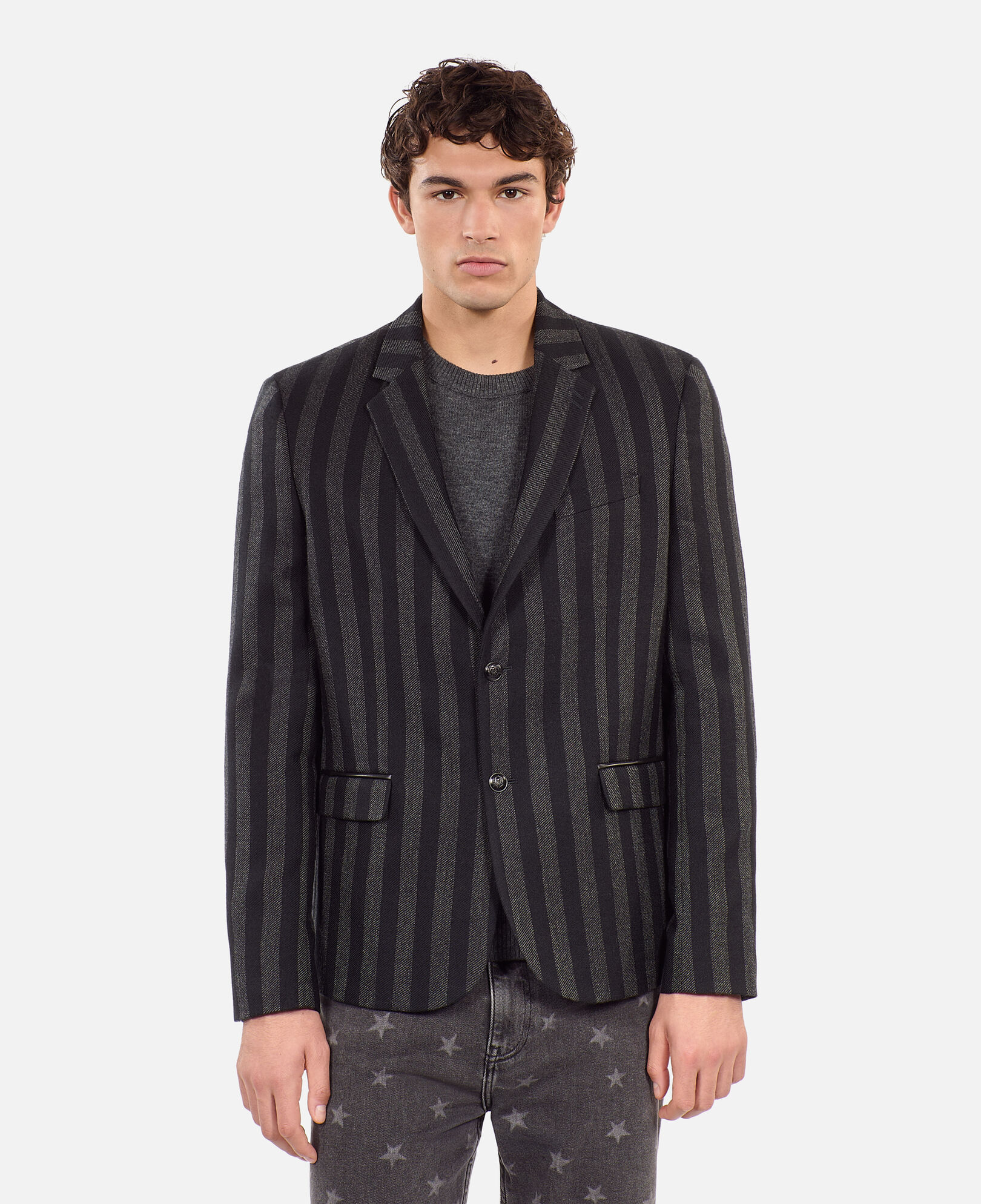 The Kooples HOMME BLACK GREY blazer en laine à rayures