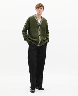 The Kooples MEN GREEN wool cardigan with khaki contrasting stripes
