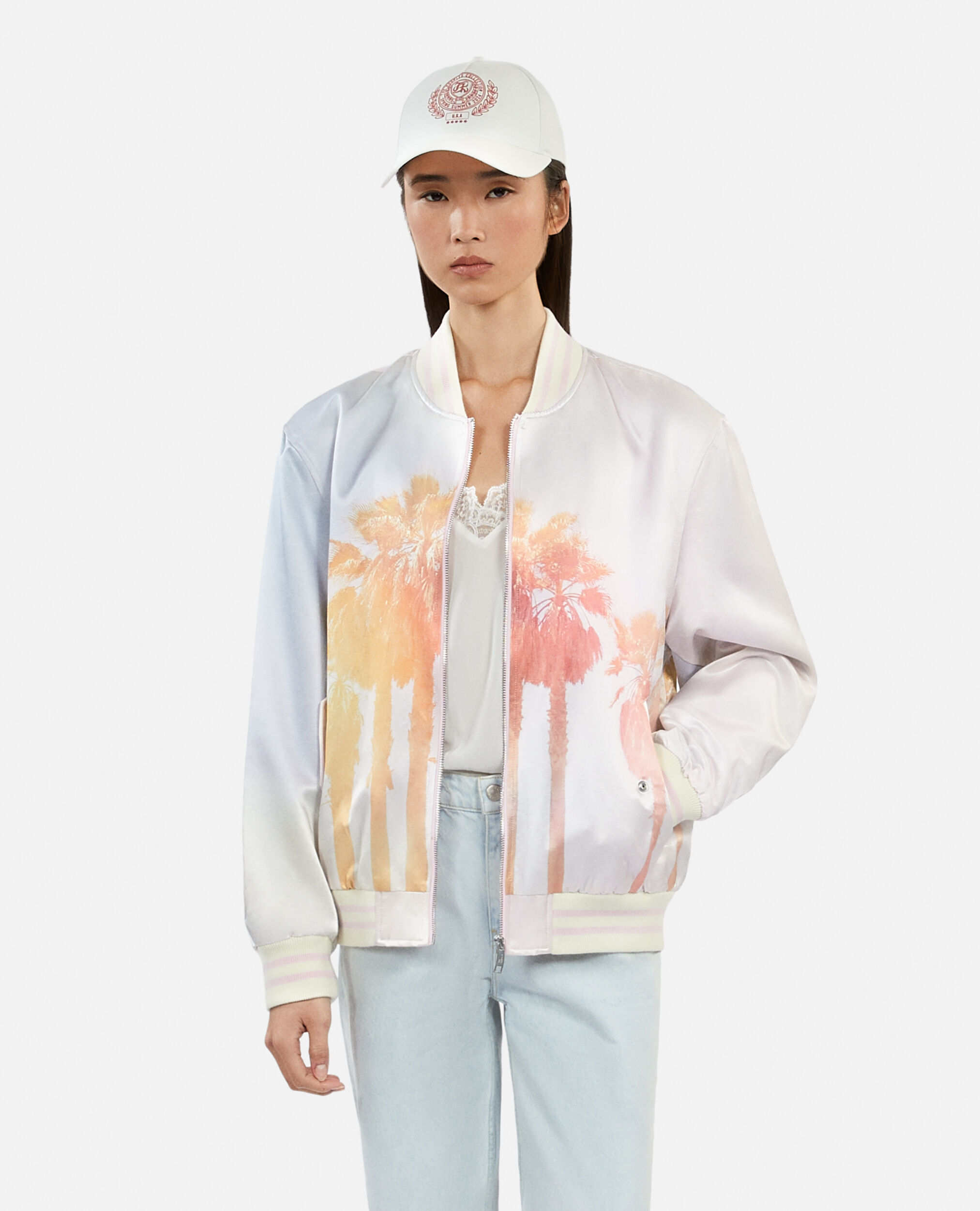Pink and lilac satin jacket with palm trees, LIGHT PINK, hi-res image number null
