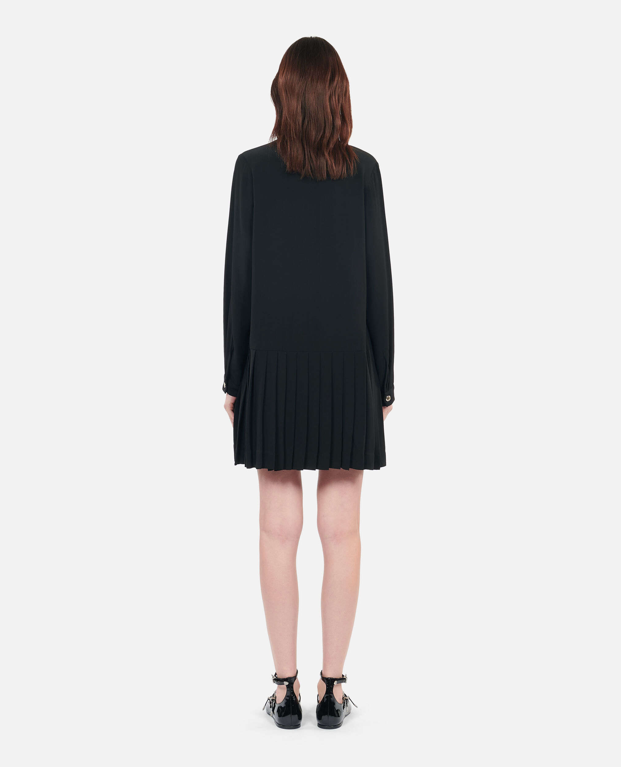 Vestido negro corto plisado, BLACK, hi-res image number null