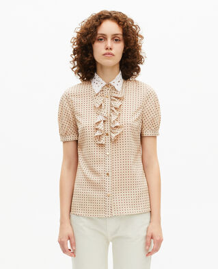 The Kooples F BEIGE / RED short-sleeved beige polka-dot shirt