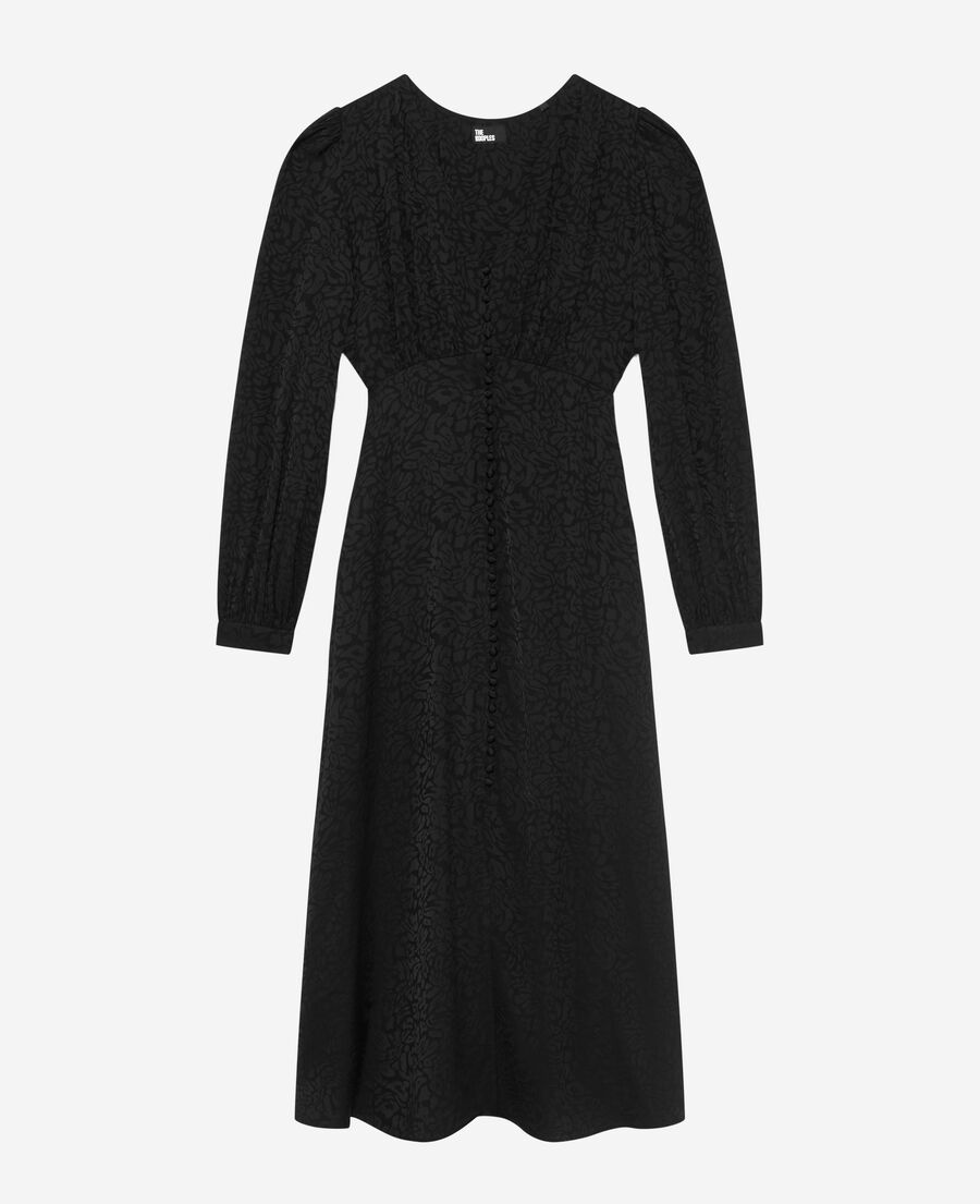 The Kooples FEMME BLACK robe longue en jacquard léopard noire