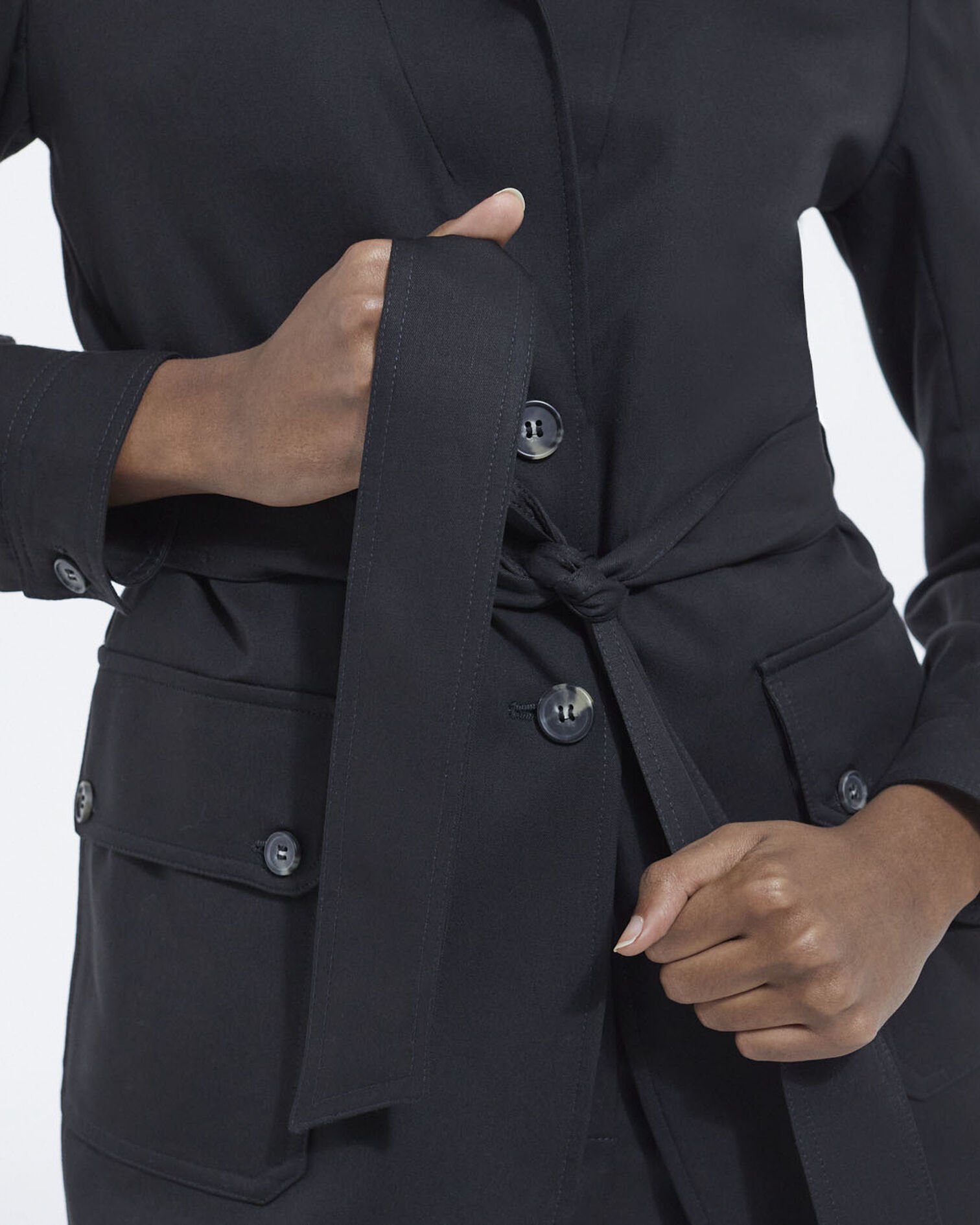 Flowing black tencel jacket with pockets, BLACK, hi-res image number null