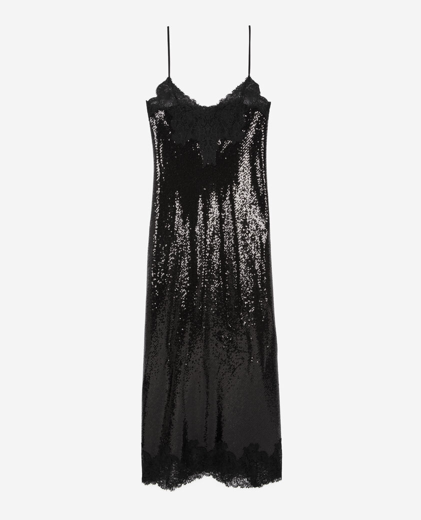 The Kooples FEMME BLACK robe nuisette longue à sequins noire