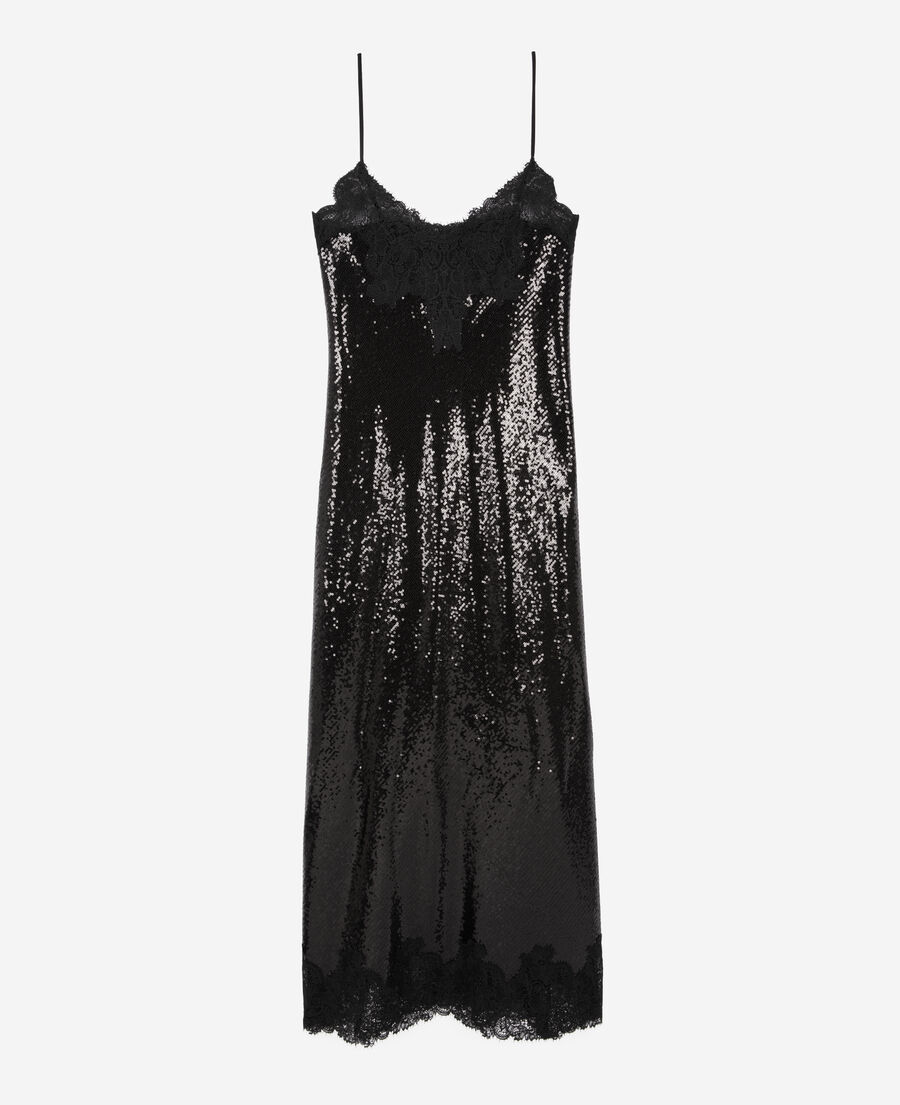 The Kooples WOMEN BLACK black sequinned long babydoll dress