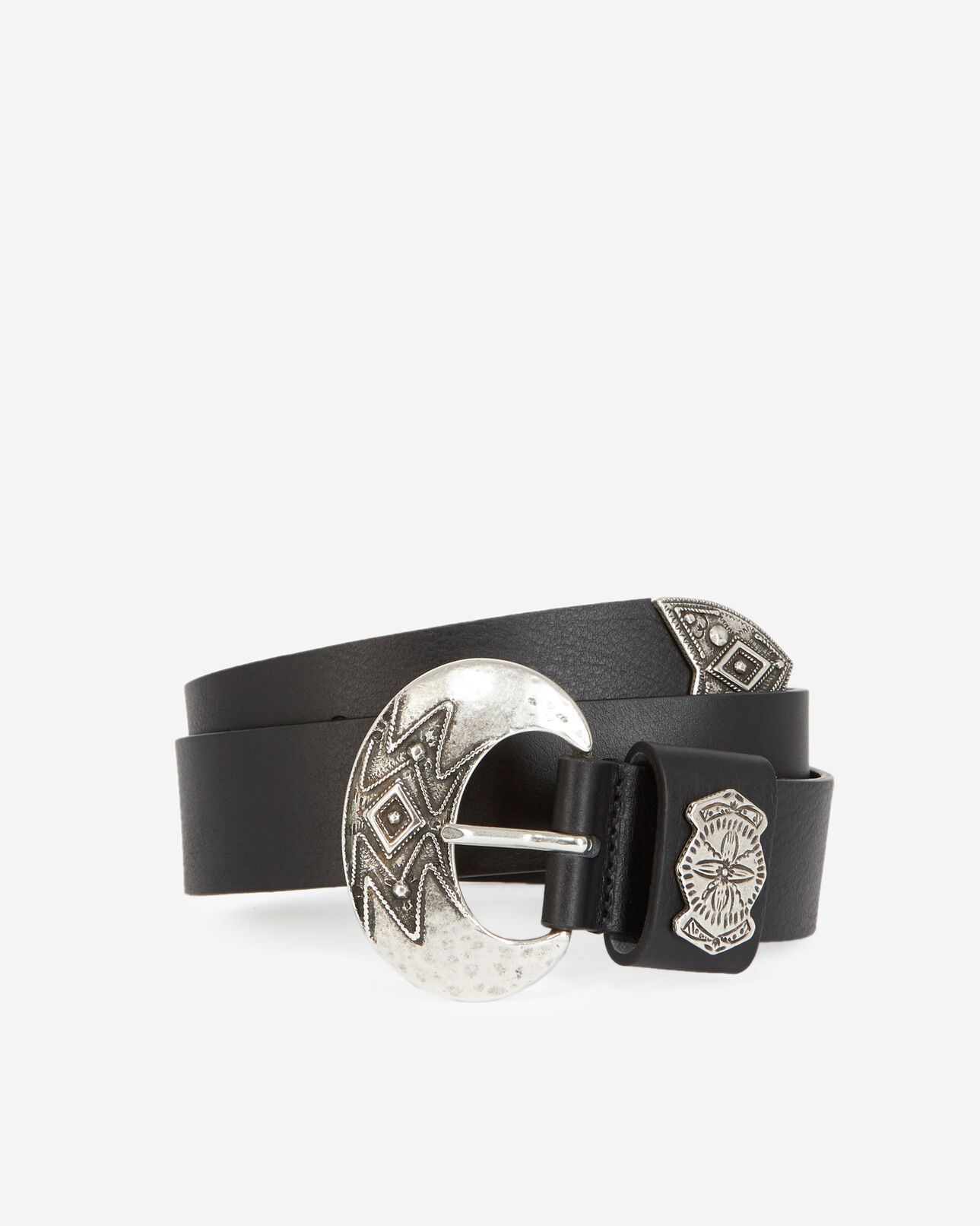 The Kooples FEMME BLACK ceinture cuir noire à boucle argentée