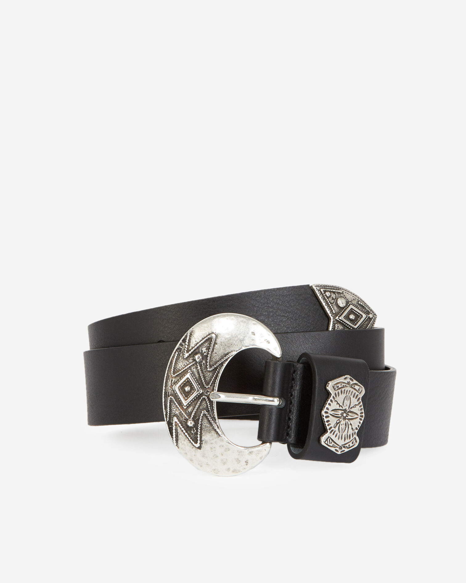 Ceinture cuir noire à boucle argentée, BLACK, hi-res image number null