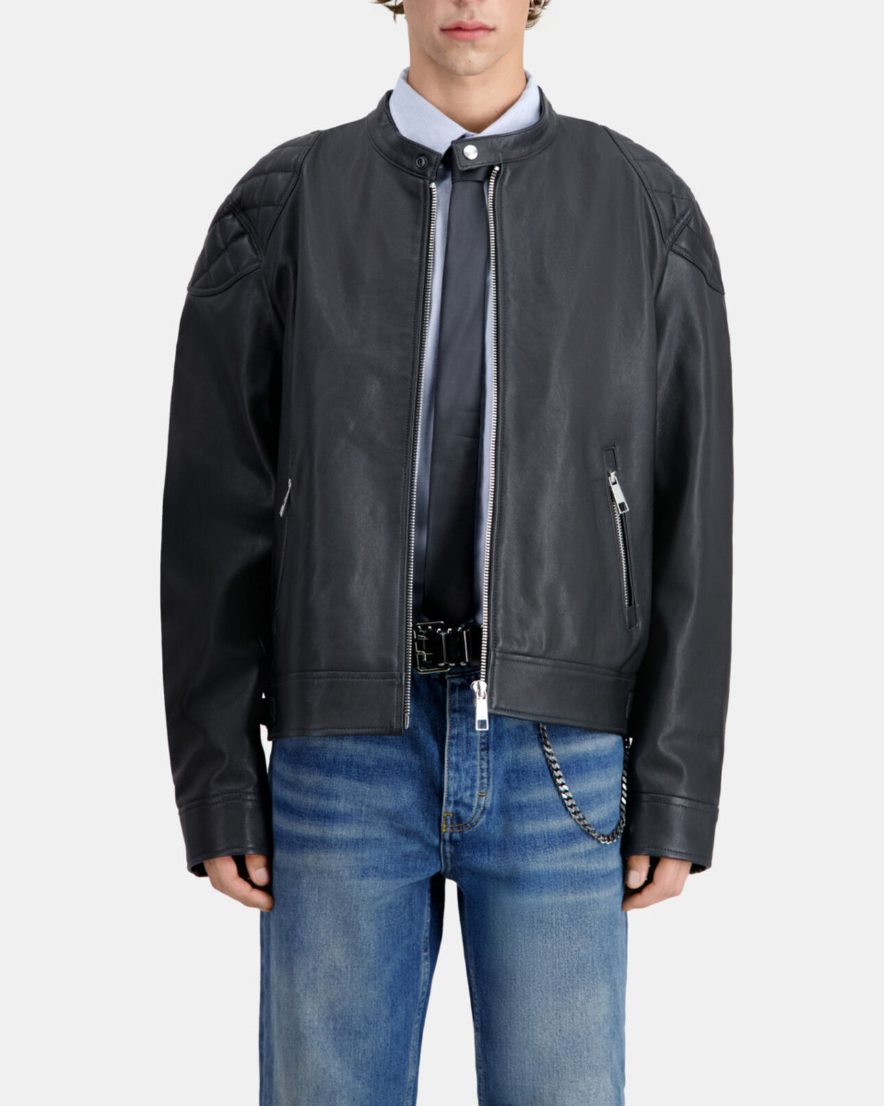 The Kooples MEN BLACK black leather jacket with quilted details