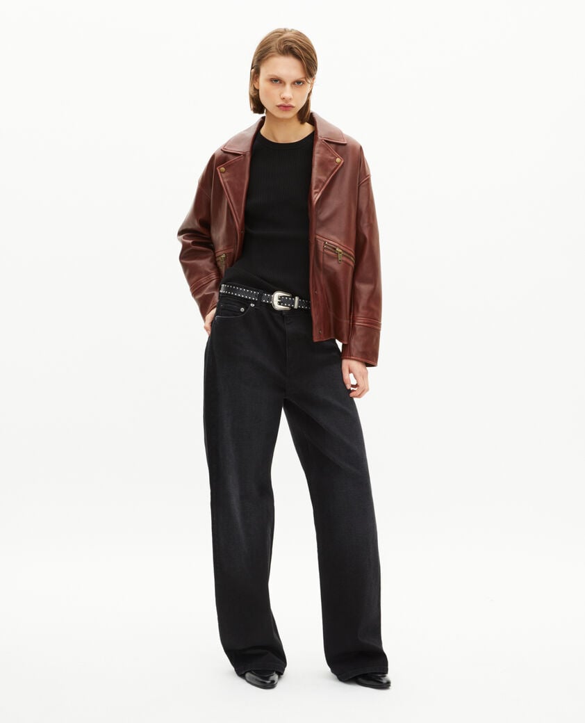 The Kooples FEMME BROWN blouson coupe large en cuir marron