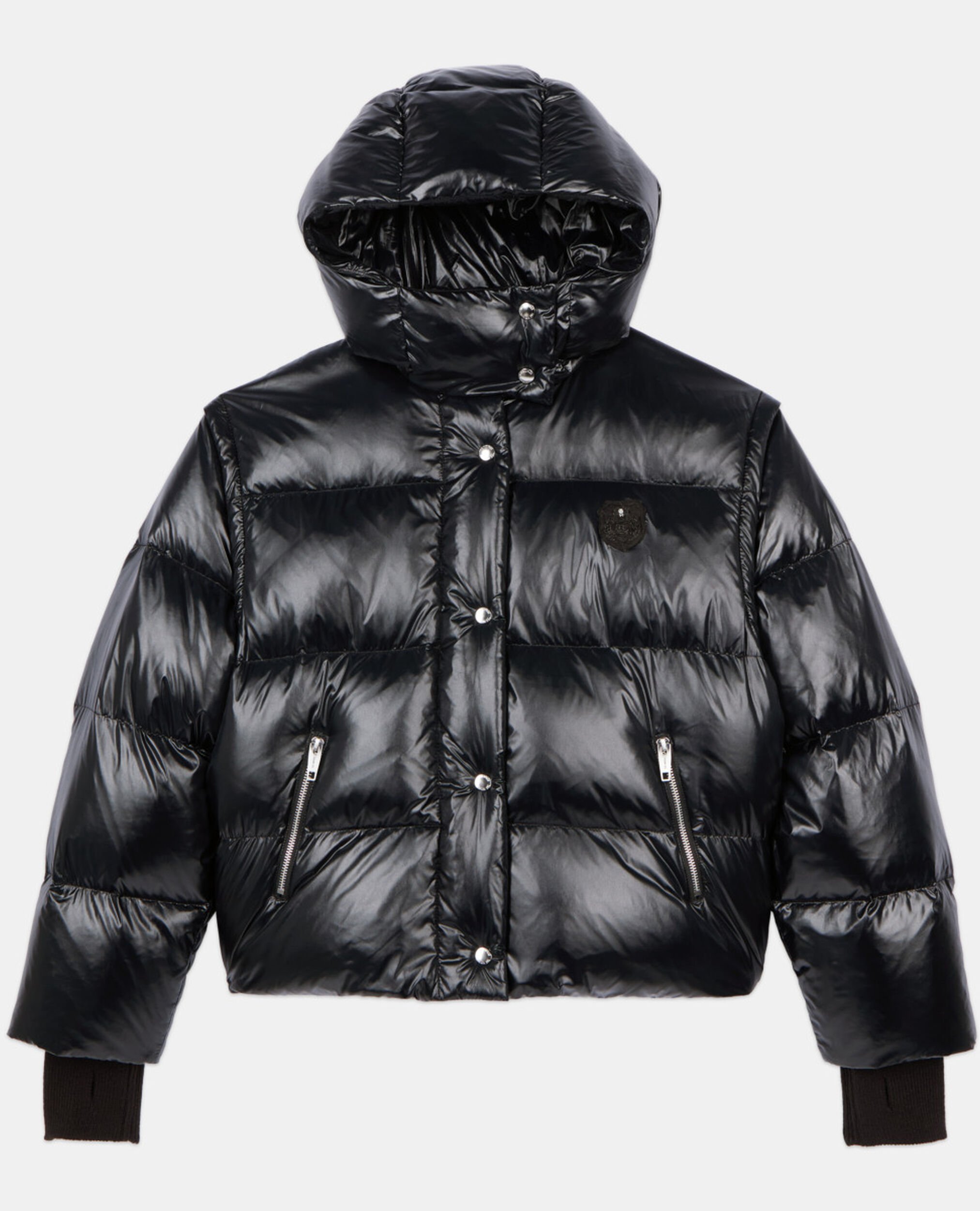 Black down jacket with detachable sleeves, BLACK, hi-res image number null
