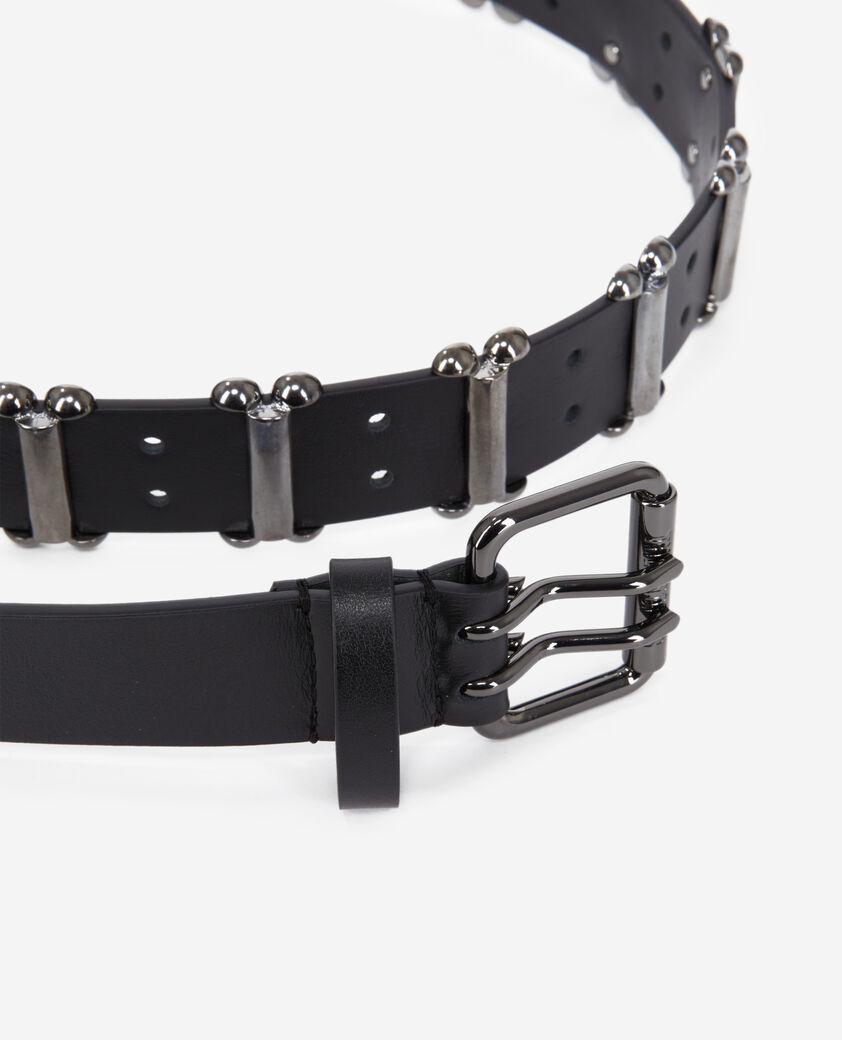 The Kooples WOMEN BLACK black leather belt with metallic inserts