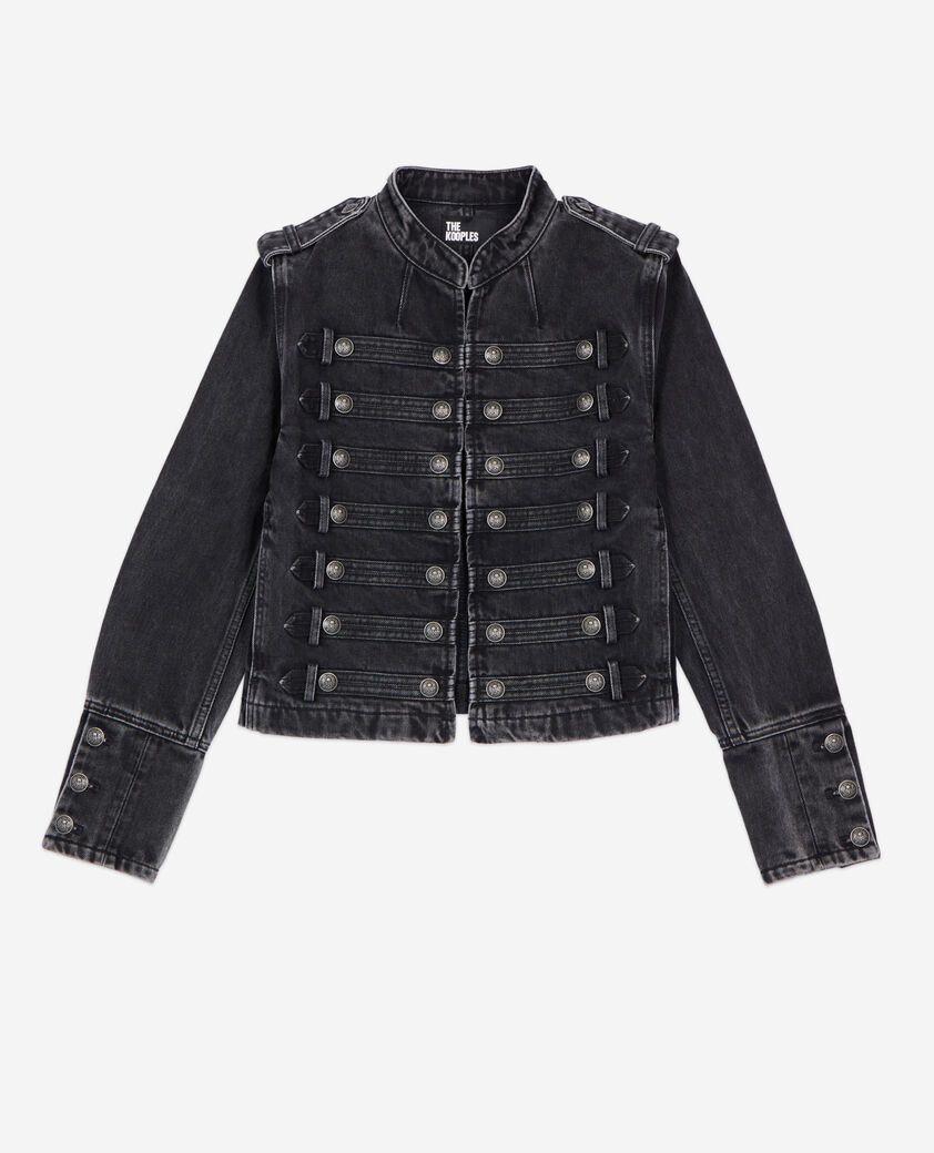 The Kooples WOMEN BLACK WASHED grey denim officer-style jacket